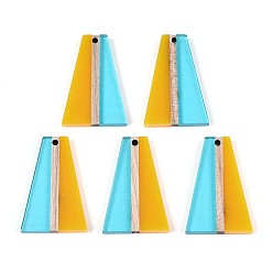 (932FM) Темно-синий аква-матовый с подкладкой Прозрачные подвески из смолы и дерева, трапециевидные, два тона, темно-золотистые, 36.8x24.2x3.5 мм, отверстие : 2 мм