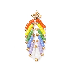 Colorful Handmade Loom Pattern MIYUKI Seed Beads, Feather, Colorful, 30x12x2mm, Hole: 1mm