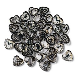 Черный Прозрачные смолы кабошоны, золотой металл обвитыми, сердце, чёрные, 7.5x7.5x2.5 мм