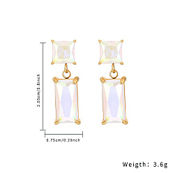 Golden Cubic Zirconia Rectangle Dangle Stud Earrings, 304 Stainless Steel Earrings, Golden, 20.5x7.5mm