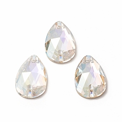 Кристалл Каплевидная форма, пришитая стразами, k 5 стеклянный страз, 2-отверстие ссылка, плоская спинка с покрытием, швейные украшения, кристалл, 28x17x7 мм, отверстие : 1 мм