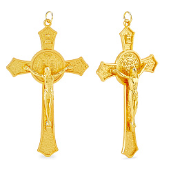 Golden Zinc Alloy Big Pendants, Cross with Jesus Charms, Golden, 117.5x69.5x12.5mm, Hole: 7.5mm