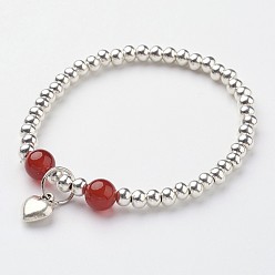 Красный Агат Тибетский стиль сплава шарм браслеты, с бусинами из натурального сердолика (окрашенные и подогретые), 2-1/4 дюйм (55 мм)