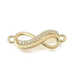 Golden Brass Micro Pave Clear Cubic Zirconia Connector Charms, Infinity Links, Rack Plating, Long-Lasting Plated, Cadmium Free & Lead Free, Golden, 8x24x3mm, Hole: 1.5mm