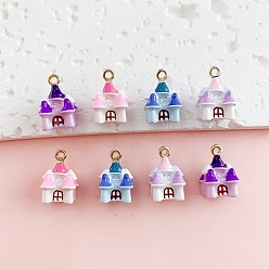 (52) Непрозрачная лаванда Подвески из эмали и сплава, прелести дома, золотые, разноцветные, 16x10.5x10 мм, отверстие : 1.5 мм