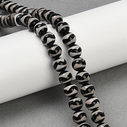 Tiger Pattern Тибетского стиля DZI бисер нитей, природных бисера агат, круглые, окрашенная и подогревом, чёрные, рисунок тигра, 8 мм, отверстие : 1 мм, около 48 шт / нитка, 15.16'' (38.5 см)