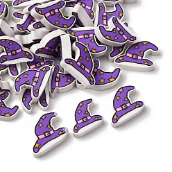 Hat Ручной полимерной глины кабошонов, Хэллоуин тема, фиолетовые, шляпа, 8~9x9~13x2~2.5 мм