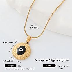 Black 304 Stainless Steel Enamel Evil Eye Pendant Necklaces for Men Women, Golden, Black, 15.75 inch(40cm)