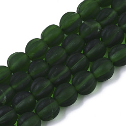 Темно-Зеленый Ручной работы бусины матовое бисер нитей, гофрированные шарики, круглые, темно-зеленый, 9.5~10.5x10.5 мм, отверстие : 1.2 мм, около 80 шт / нитка, 31.89 дюйм