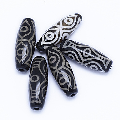 Dragon Pattern Бусины дзи глаз дракона в тибетском стиле, 6 -eye, природных бисера агат, окрашенная и подогревом, рис, 28~30x9.5~10.5 мм, отверстие : 2~2.5 мм