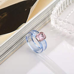 Васильковый Прямоугольные кольца из смолы со стеклом для женщин, васильковый, внутренний диаметр: 17 мм