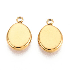 Настоящее золото 18K 304 подвески из нержавеющей стали, ионное покрытие (ip), овальный шарм, реальный 18 k позолоченный, 15x10x2.5 мм, отверстие : 1.8 мм