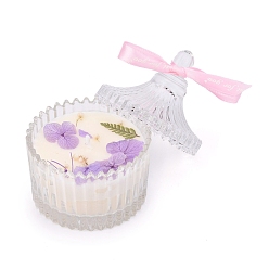 Lilac Clear Glass Candles, Barrel Shaped Smokeless Decorations, with Dryed Flowers, the Box only for Protection, No Supply Again if the Box Crushed, Lilac, 96x66mm