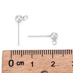 Silver 925 Sterling Silver Ear Stud Findings, Earring Posts with 925 Stamp, Silver, 15mm, head: 6.5x5mm, Hole: 1mm, Pin: 0.7mm