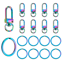 Rainbow Color 10 шт. поворотные застежки из цинкового сплава, поворотный карабин-лобстер, с разъемными брелоками из нержавеющей стали (шт. 10), Радуга цветов, 304 мм, отверстие : 33.5x12x5 мм