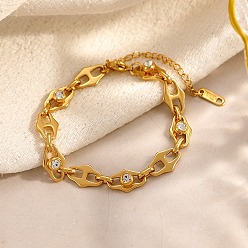 Золотой 304 браслеты-цепочки из нержавеющей стали с микро-паве из кубического циркония для женщин, ромб, золотые, 6.73 дюйм (17.1 см)