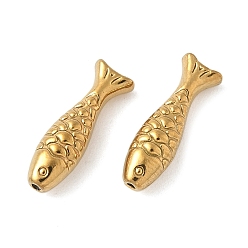 Настоящее золото 18K 304 из нержавеющей стали бусы, ионное покрытие (ip), рыба, реальный 18 k позолоченный, 14.5x4.5x4 мм, отверстие : 1 мм