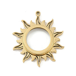 Настоящее золото 18K Ионное покрытие (IP) 304 подвески-медальоны из нержавеющей стали, со стеклом, очаровывать солнечным лучом, реальный 18 k позолоченный, 43.5x39x6.2 мм, отверстие : 2.2 мм