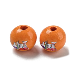 Оранжевый Набивные деревянные европейские бусины, бусины с большим отверстием, круглые, оранжевые, 16~16.5x14.5~15 мм, отверстие : 4 мм