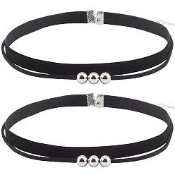 Платина 4 шт. 2 стили ожерелья-чокеры из сплава круглой формы и черного бархата с двумя слоями, платина, 14.69~15.08 дюйм (37.3~38.3 см), 2 шт / стиль
