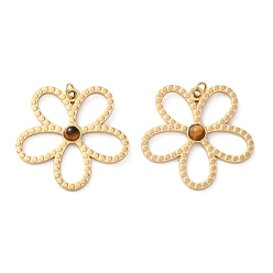 Тигровый глаз Природных тигровый глаз подвески, , с ионным покрытием (IP) 304 настройки и соединительные кольца из нержавеющей стали, реальный 18 k позолоченный, 24x24.5x3 мм, отверстие : 2.8 мм