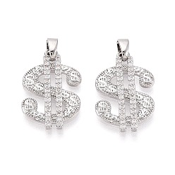 Платина Латунные микропаве прозрачные подвески с фианитом, подвески в форме куклы, платина, 21.5x14x2.5 мм, отверстие : 4.5x2 мм
