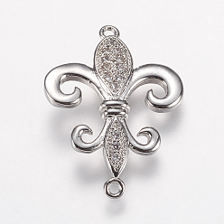 Платина Латунные микро проложить кубических ссылки циркония, прозрачные, Флер де Лис, платина, 24x18x2 мм, отверстие : 1 мм