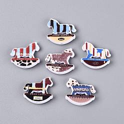 (52) Непрозрачная лаванда Печатные непрозрачные акриловые бусины, игрушечный конь-качалка, разноцветные, 26x28x8.5 мм, отверстие : 2.8 мм