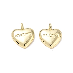 Real 18K Gold Plated Brass Charms, Heart with Word Mom Charms, Cadmium Free & Lead Free, Rack Plating, Long-Lasting Plated, Real 18K Gold Plated, 14x12x4.5mm, Hole: 3.5mm