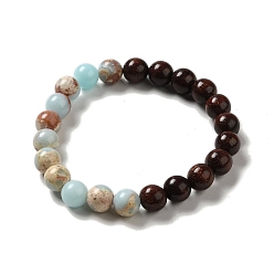 Shoushan Stone 8.5mm Round Sandalwood and Synthetic Shoushan Stone Beaded Stretch Bracelets, Inner Diameter: 2 inch(5.2cm)
