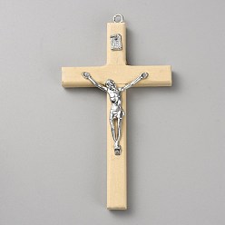 Мокасин Религиозные кресты деревянные большие подвески, Подвески с крестом Иисуса из сплава с платиновым покрытием, мокасин, 126x69x16 мм, отверстие : 4 мм