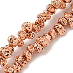 Rose Gold Plated Electroplated Natural Lava Rock Beads Strands, Chip, Rose Gold Plated, 2~3x4~7x3~4mm, Hole: 1mm, about 136~141pcs/strand, 14.80~15.28''(37.6~38.8cm)
