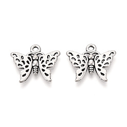 Античное Серебро Сплавочные подвески тибетского стиля, бабочка, без кадмия и без свинца, античное серебро, 17x19.1~19.8x1.5 мм, отверстие : 1.6 мм