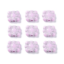 Бледно-Розовый Непрозрачные акриловые бусины, металла обвитые, площадь с цветочным узором, розовый жемчуг, 9.5~10x10.5~11x3.5 мм, отверстие : 1.6 мм, Около 1990 шт / 500 г