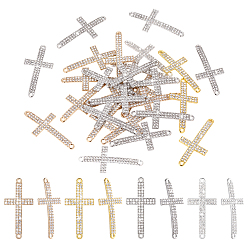Mixed Color 40Pcs 4 Colors Religion Alloy Crystal Rhinestone Connector Charms, Curved Cross Charms, Mixed Color, 47.5x23.5x2.5mm, Hole: 2mm, 10pcs/color