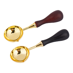 Mixed Color 2Pcs 2 Styles Brass Handle Wax Sealing Stamp Melting Spoon, with Wood Handle, for Wax Seal Stamp Melting Spoon Wedding Invitations Making, Golden, Mixed Color, 1pc/style
