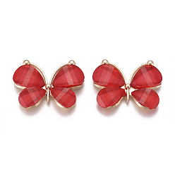 Red Alloy Pendants, with Resin, Faceted, Butterfly, Light Gold, Red, 21~22x28~29x4.5mm, Hole: 2.5mm.
