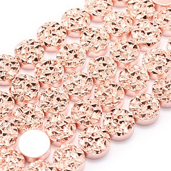 Rose Gold Plated Electroplate Non-magnetic Synthetic Hematite Beads Strands, Grade AA, Long-Lasting Plated, Textured Flat Round, Rose Gold Plated, 10x4mm, Hole: 1mm, about 42pcs/strand, 15.7 inch(40cm)