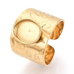 Настоящее золото 18K 304 компоненты манжетного кольца из нержавеющей стали, установка овального кольца, ионное покрытие (ip), реальный 18 k позолоченный, лоток : 10x8 мм, 15.2 мм, регулируемый