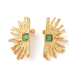 Зеленый лайм 304 женские серьги-гвоздики «кошачий глаз» из нержавеющей стали, солнце, реальный 18 k позолоченный, зеленый лайм, 39x22.5 мм