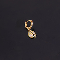 Shell Shape Латунные серьги-кольца из прозрачного кубического циркония, золотые, формы раковины, 8 мм