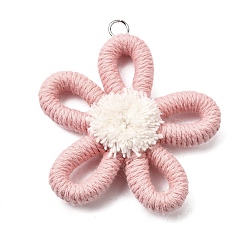 Pink Подвески из полиэстера, цветок, с платиновым соединительным кольцом, розовые, 56x59x10 мм, отверстие : 5 мм