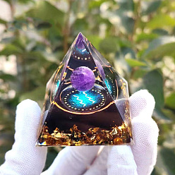 Водолей Генераторы энергии смолы оргонитовой пирамиды, Рейки натуральный аметист внутри для украшения стола домашнего офиса, Водолей, 60x60x60 мм