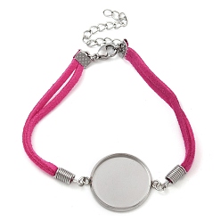 Темно-Розовый Изготовление браслета из искусственной замши с двойным шнуром, с 304 круглым подносом из нержавеющей стали, цвет нержавеющей стали, темно-розовыми, 7-1/4 дюйм (18.4 см), лоток : 20 мм