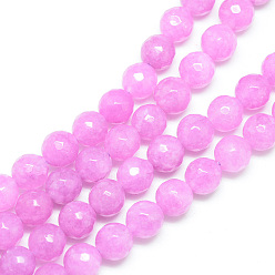 Violet Natural White Jade Bead Strands, Dyed, Faceted, Round, Violet, 10~11mm, Hole: 1mm, about 37~39pcs/strand, 14.37~14.57 inch