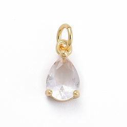 Прозрачный Латунные микро проложить кубического циркония подвески, с целью перехода в кольце, слеза, розовое золото , прозрачные, 11.5x6.5x4 мм, отверстие : 3 мм