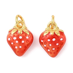 Настоящее золото 24K Латунь эмаль подвески, клубника прелести, долговечный, без свинца и без кадмия, с целью перехода в кольце, реальный 24 k позолоченный, 10.5x8x4 мм, отверстие : 2 мм