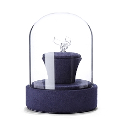 Steel Blue Clear Glass Dome Cover, Decorative Display Case, Cloche Bell Jar Terrarium with Velvet Base, White, 90x80x120mm