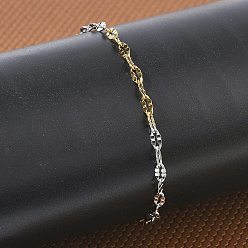 Золотой & Цвет Нержавеющей Стали 304 Браслеты из нержавеющей стали с рифленой поверхностью для женщин, ионное покрытие (ip), долговечный, золотые и нержавеющая сталь цвет, 6.54 дюйм (16.6 см), ссылка: 7.5x4x0.8 mm