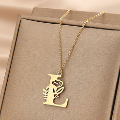 Letter L 304 ожерелья с подвесками в виде цветка из нержавеющей стали, золотые, Письмо L, 16.54 дюйм (42 см)